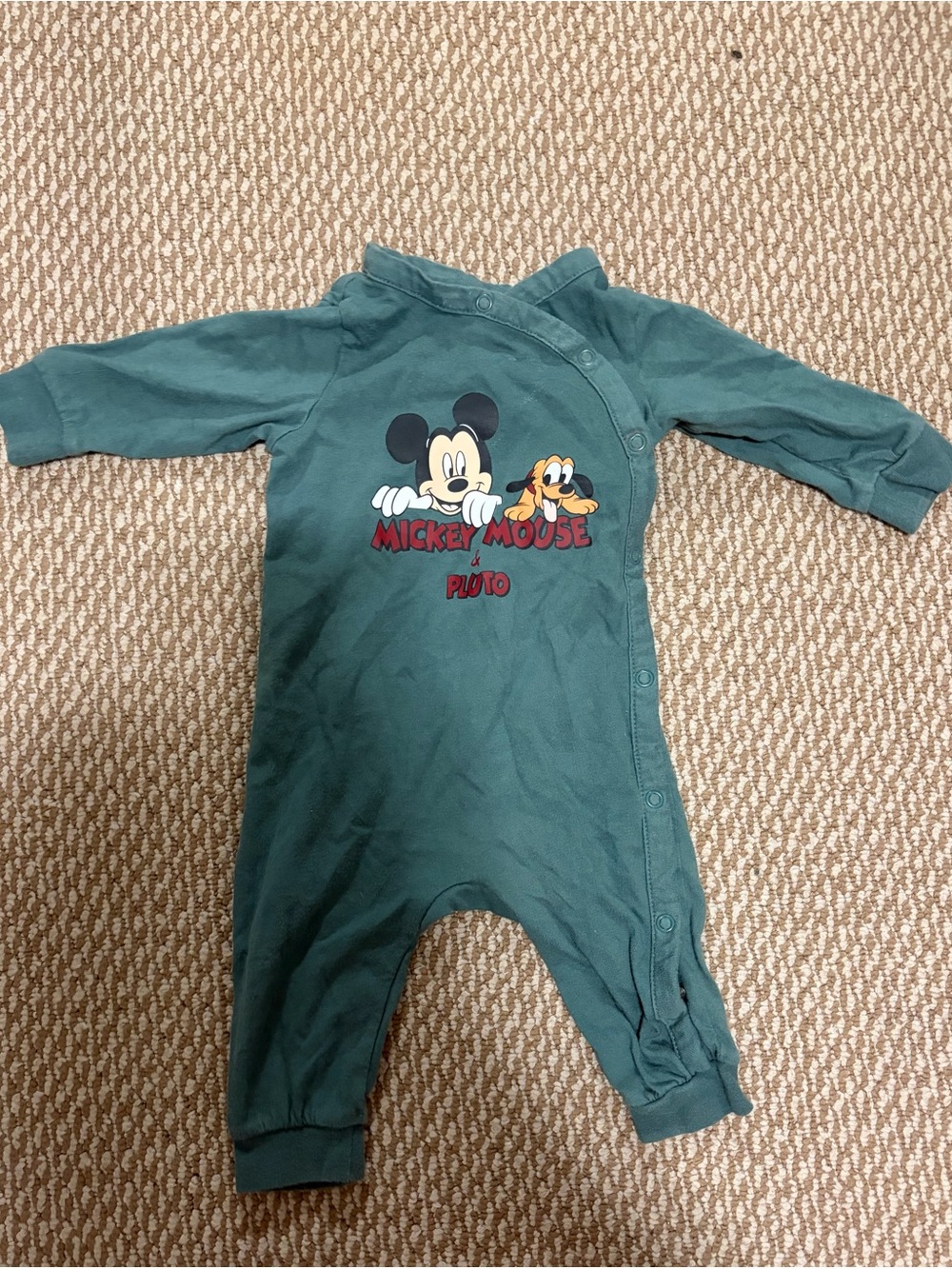 H&M Green Mickey Mouse & Pluto Footed One-Piece size 2-4M